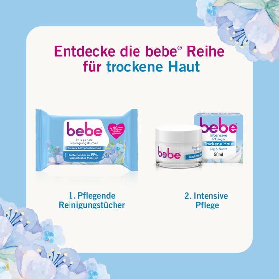 bebe Pflegende Reinigungstücher gründlich reinigende Abschminktücher mit Kokoswasser für trockene & empfindliche Haut , 6 x 25 Stück