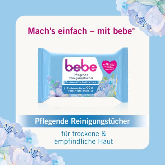 bebe Pflegende Reinigungstücher gründlich reinigende Abschminktücher mit Kokoswasser für trockene & empfindliche Haut , 6 x 25 Stück