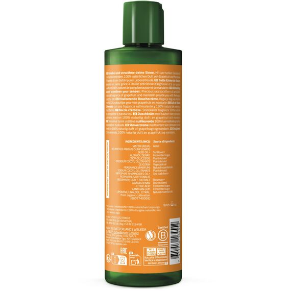 WELEDA Bio Vitality XL Duschgel vegan - Naturkosmetik Sanddorn Dusche für Frauen & Männer mit Grapefruit / Sandelholz Duft - Natürliche Hautpflege Duschseife zur täglichen Reinigung (1x 400ml)
