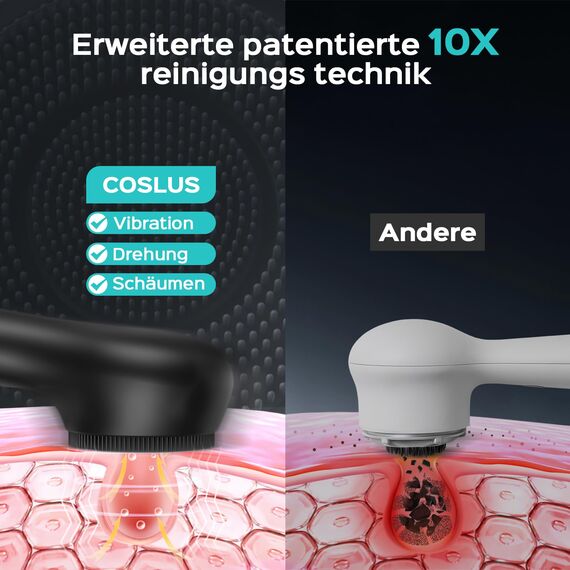 COSLUS Gesichtsreinigungsbürste Elektrische Gesichtsbürste Silikon Gesichtsreinigung: 2in1 rotierend und vibrierend patentierte tech-Automatic Schaumbildung-IPX7 wasserdicht für Männer Frauen-Schwarz