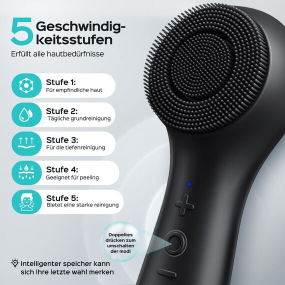 COSLUS Gesichtsreinigungsbürste Elektrische Gesichtsbürste Silikon Gesichtsreinigung: 2in1 rotierend und vibrierend patentierte tech-Automatic Schaumbildung-IPX7 wasserdicht für Männer Frauen-Schwarz