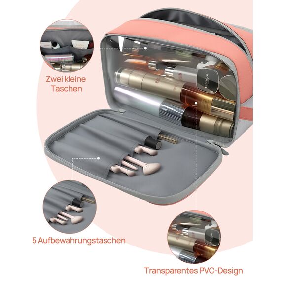 Carttiya Kulturbeutel Damen PU-Leder Kulturbeutel Reise Kosmetiktasche Wasserabweisende Waschtasche Toilettentasche Großer Stauraum Kulturtaschen Toiletry Bag (Rosa, 8.79 L)