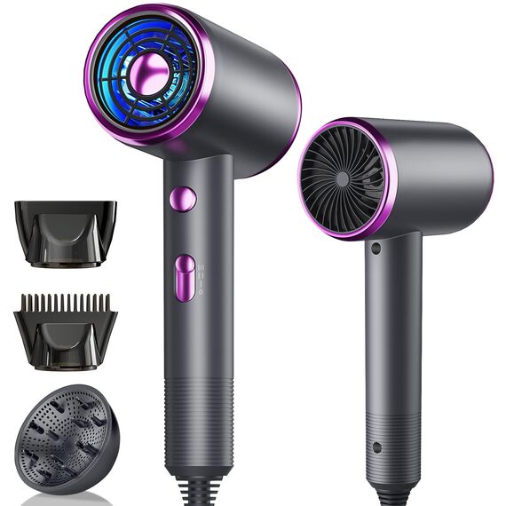 Haartrockner Negativen Ionen, Mit Bürstenlosem Motor 60.000 U/min, 3 Kalt-/Heißluft-Stufen, Schnelle Aufheizung, Konstante Temperatur, Leise Mit Wärmeverteiler und Düse