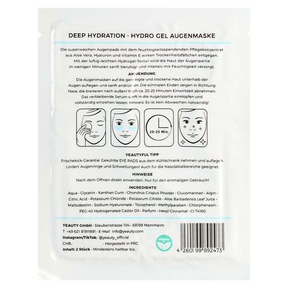 YEAUTY DEEP HYDRATION EYE PAD MASK, feuchtigkeitsspendende Augenpads mit Aloe Vera, Hyaluron und Vitamin E gegen trockene und spröde Haut, für eine optimal durchfeuchtete Augenpartie (Packung mit 5)