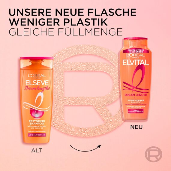 L'Oréal Paris Elvital Dream Length Super Aufbau Shampoo, für traumhaft langes Haar, mit Rizinus-Öl, Vitaminen & pflanzlichen Proteinen, 1 x 1000 ml (Packung mit 2)