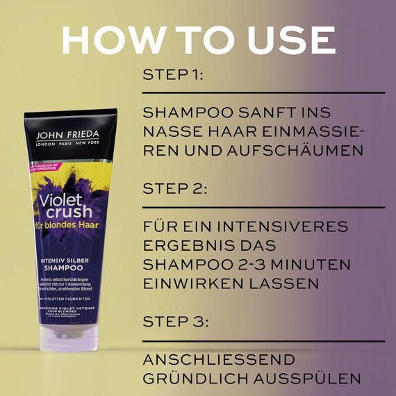 John Frieda Violet Crush Intensiv-Silber-Shampoo - Anti-Gelbstich - Auch gegen Orangetöne - Mit violetten Pigmenten, 250 ml (Packung mit 2)