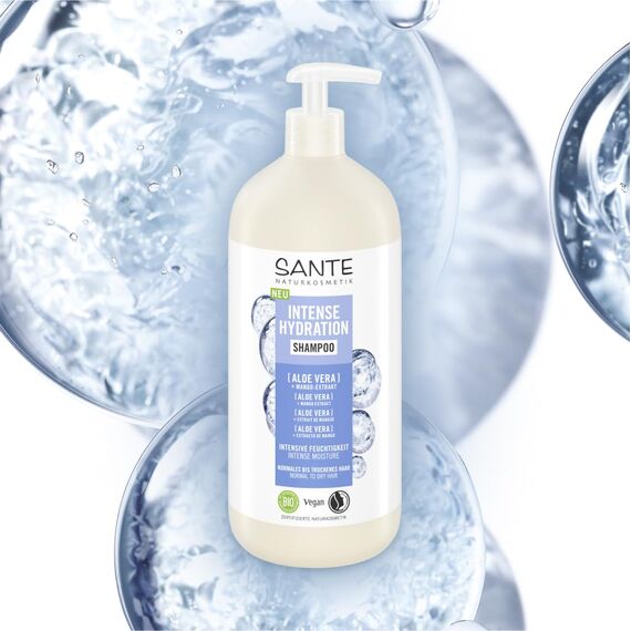 SANTE Naturkosmetik Intense Hydration Shampoo Aloe Vera + Mango-Extrakt, veganes Pflegeshampoo mit Pumpspender, stärkt und hydratisiert trockenes Haar, 950 ml (Packung mit 2)