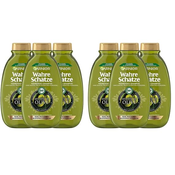 Garnier Wahre Schätze Nährendes Shampoo Mythische Olive; regeneriert ohne zu beschweren, 3 x 250 ml (Packung mit 2)