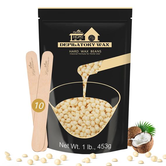 Lifestance 450g Waxing Perlen Formuliert für Anfänger, Wachsperlen mit 10 Holzspatel für Enthaarung, Creme Wachs Haarentfernung Perlen für für Bikini - bein - achselhöhle