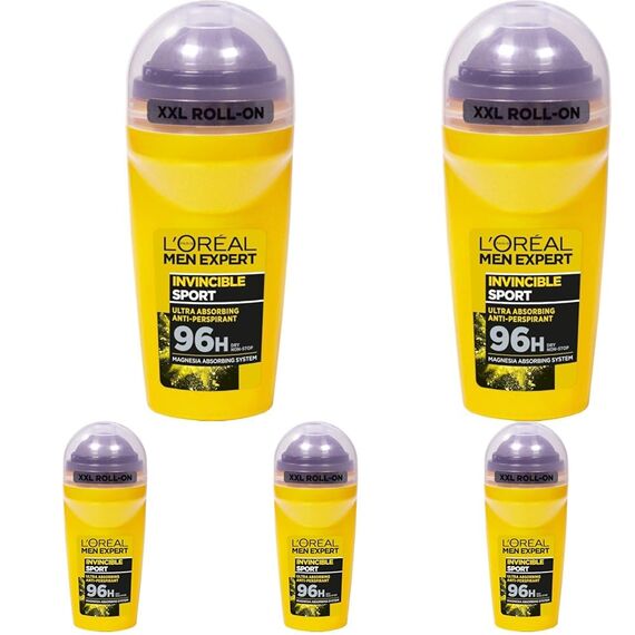 Loreal Men Expert Invincible Sport 96H Roll-On Deodorant, 50 ml (Packung mit 5)