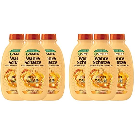 Garnier Wahre Schätze Reparierendes Shampoo Honig Schätze, kräftigt und nährt strapaziertes und brüchiges Haar, 3 x 250 ml (Packung mit 2)