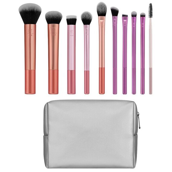 Real Techniques Blends Set, 10-Piece Makeup Brush Collection with Beauty Bag for Face and Eye, Use with Liquid, Cream, or Powder, Vegan, Cruelty-Free, Travel-Friendly, Easy to Clean