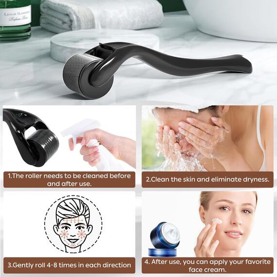 Bartroller 0,5 mm – Derma-roller mit 540 Titan-Nadeln für Bartwuchs & Haarwachstum, professioneller Microneedling Roller für Gesicht, Kopfhaut & Körper – Männer & Frauen, Anti-Aging, Hautpflege