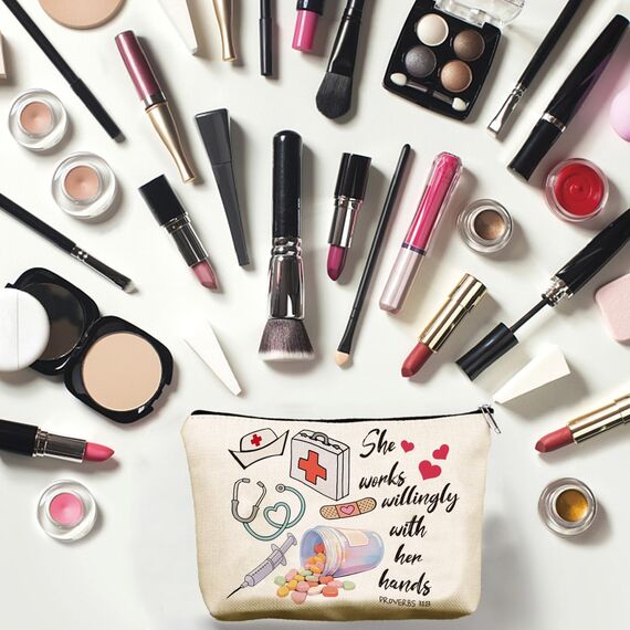 CREATCABIN Canvas Taschen Aufbewahrungstasche Für Krankenschwestern Große Kapazität Kosmetiktasche Make Up Tools Organizer Reißverschlusstasche Für Urlaub Reisen Toilettenartikel Aufbewahrung 25x18cm