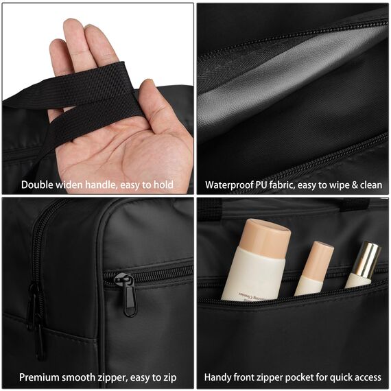 FITDON Volle Größe Kulturbeutel Große Reise Kulturtaschen, Tragbare Kosmetiktasche Make-up Taschen Organizer, Schwarz