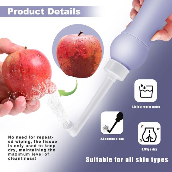 500ml Po Dusche mit Reiseetui, Einziehbare Portable Bidet für Reisen und Zuhause - Ersetzt Feuchttücher, spart Toilettenpapier, Hygienische Intimdusche Podusche für Frau Wochenbett (500ml-Violett)