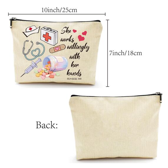 CREATCABIN Canvas Taschen Aufbewahrungstasche Für Krankenschwestern Große Kapazität Kosmetiktasche Make Up Tools Organizer Reißverschlusstasche Für Urlaub Reisen Toilettenartikel Aufbewahrung 25x18cm