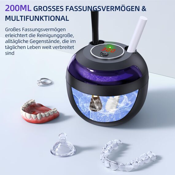 Ultraschallreinigungsgerät, Opilea 45kHz Halterungsreiniger Maschine, 4 Modes Ultrasonic Cleaner for Zahnersatz, Retainer, Aligner, Prothesen, Zahnbürstenkopf, Schmuck