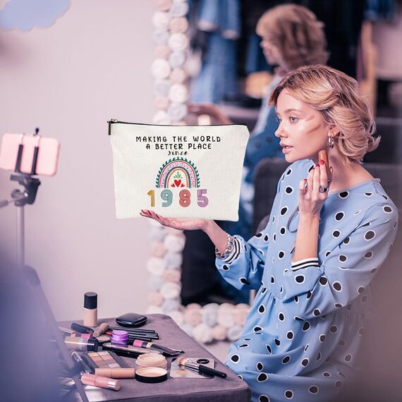 Gekamoyue 40. Geburtstag für Damen, 40. Geburtstag Make Up Tasche, Tragbare Makeup Bag, Mädchen Reiseutensilien, Geburtstagsgeschenk für Damen Jahrgang 1985