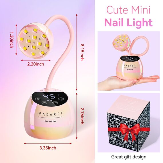Makartt UV Lampe für Gelnägel - Gooseneck UV Lampe Nägel Cordless, Rechargeable USB 39W Dryer LED Lamp with Auto Sensor 4 Timer Settings, Fast Curing für 3D Nail Art Polish (Glazed Pink)