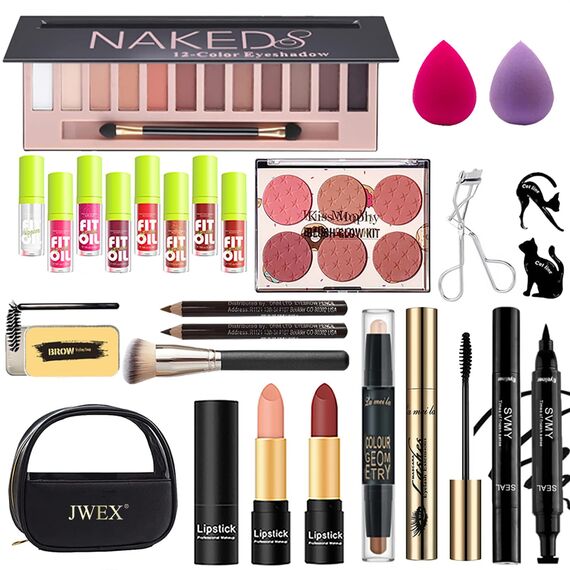 JWEX Make-up Sets, 25 Stück All in One Make Up Set, Schminke Set Frauen, Kosmetik Starter Kit, mit 12 Colours Lidschatten Palette, Augenbrauenstift Wasserfest, Mascara, Eyeliner