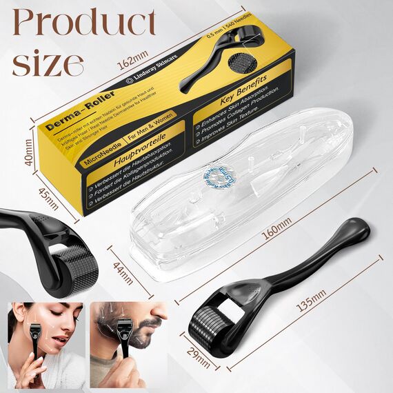 Bartroller 0,5 mm – Derma-roller mit 540 Titan-Nadeln für Bartwuchs & Haarwachstum, professioneller Microneedling Roller für Gesicht, Kopfhaut & Körper – Männer & Frauen, Anti-Aging, Hautpflege