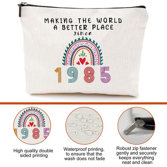 Gekamoyue 40. Geburtstag für Damen, 40. Geburtstag Make Up Tasche, Tragbare Makeup Bag, Mädchen Reiseutensilien, Geburtstagsgeschenk für Damen Jahrgang 1985
