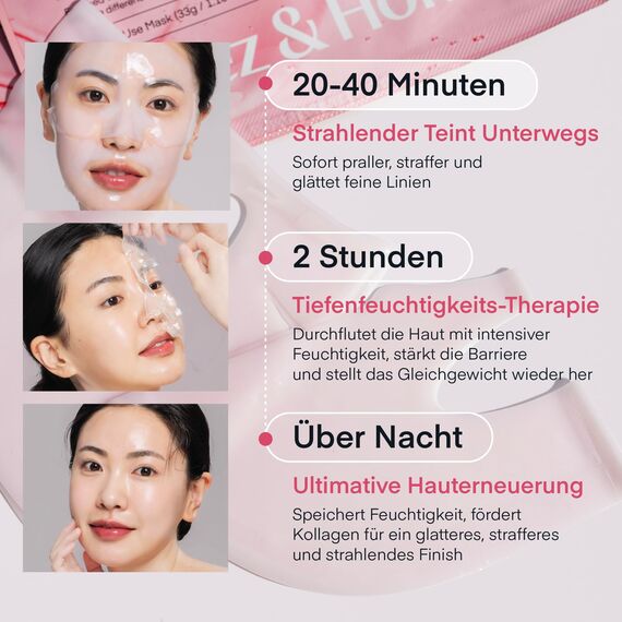 Kollagen Maske Overnight Korean Skincare: Gesichtsmaske für Feuchtigkeit Faltenreduktion & Porenverfeinerung mit Hyaluron - Real Deep Collagen Mask for Glass Skin, 4ea x 33g [Hergestellt in Korea]