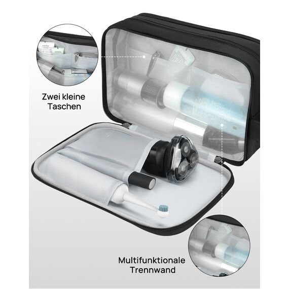 Carttiya Kulturbeutel Herren Reise Kosmetiktasche Wasserabweisende Waschtasche Toilettentasche Makeup Cosmetic Bag Waschbeutel Großer Stauraum Kulturtaschen Toiletry Bag (Schwarz, 5.51L)