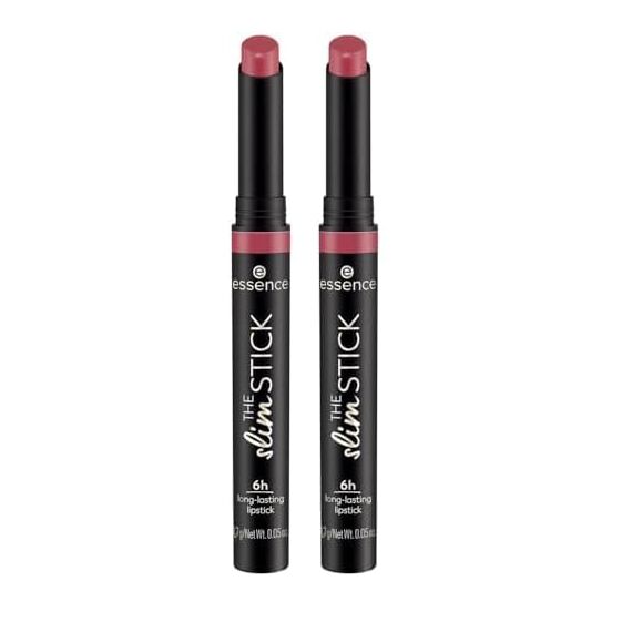 essence THE slim STICK, Lippenstift, Nr. 106, Pink, langanhaltend, pflegend, Expressergebnis, farbintensiv, matt, vegan, ohne Parfüm, ohne Alkohol, ohne Parabene, 2er Pack (1.7g)