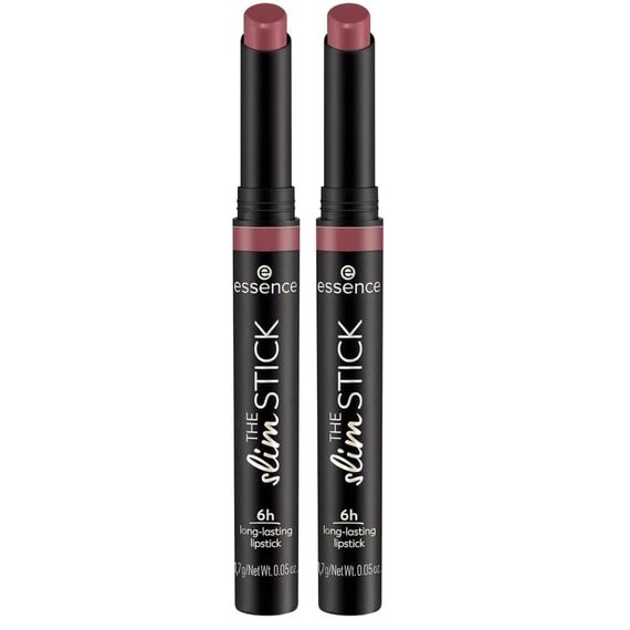 essence THE slim STICK, Lippenstift, Nr. 105, Violett, langanhaltend, pflegend, Expressergebnis, farbintensiv, matt, vegan, ohne Parfüm, ohne Alkohol, ohne Parabene, 2er Pack (1.7g)