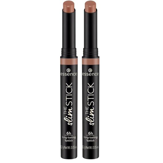 essence THE slim STICK, Lippenstift, Nr. 101, Nude, langanhaltend, pflegend, Expressergebnis, farbintensiv, matt, vegan, ohne Parfüm, ohne Alkohol, ohne Parabene, 2er Pack (1.7g)