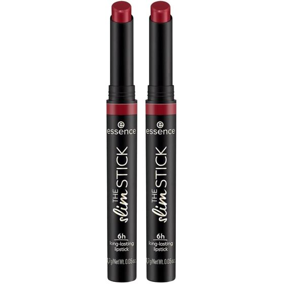 essence THE slim STICK, Lippenstift, Nr. 107, Rot, langanhaltend, pflegend, Expressergebnis, farbintensiv, matt, vegan, ohne Parfüm, ohne Alkohol, ohne Parabene, 2er Pack (1.7g)