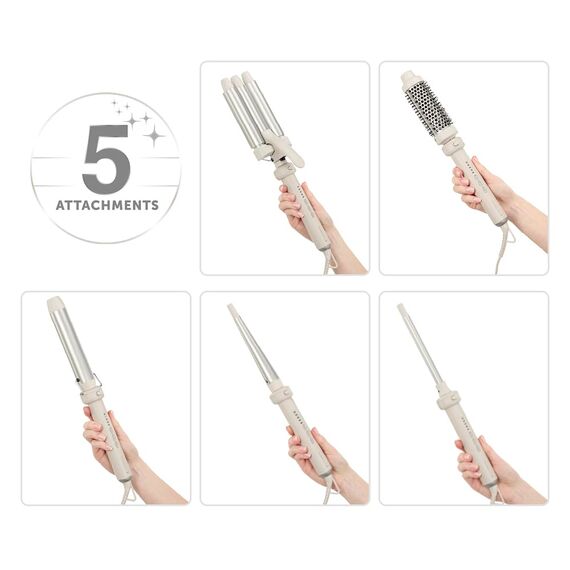 Remington Lockenstab 5in1 [Welleneisen, Rundbürste 38mm, 3 Lockenaufsätze 13-33mm] Trendology (LED display 130°C - 210°C, Beach Waves, Spirallocken & Natürliche Locken für alle Haartypen) CI41MS5