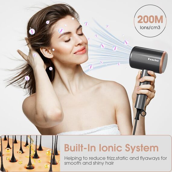 Haartrockner Ionen 2400W Rescien mit Reisebeutel & Halter, [2025 Neu] Föhn Fön Schnelltrocknen [leicht & kompakt], Profi Reisefön Heiß-/Kalttaste, 3 Heiz,3 Geschwindigkeiten/Haarföhn mit 3 Aufsätze
