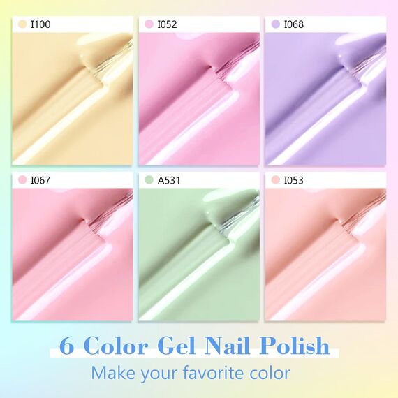 Shining She UV Nagellack Pastell, 6 Farben Frühling Sommer Gel Nagellack uv Macaron Pastell Rosa Lila Grün Gelb Gellack Soak Off UV Nial Polish für Mädchen Maniküre Salon DIY, 8ML