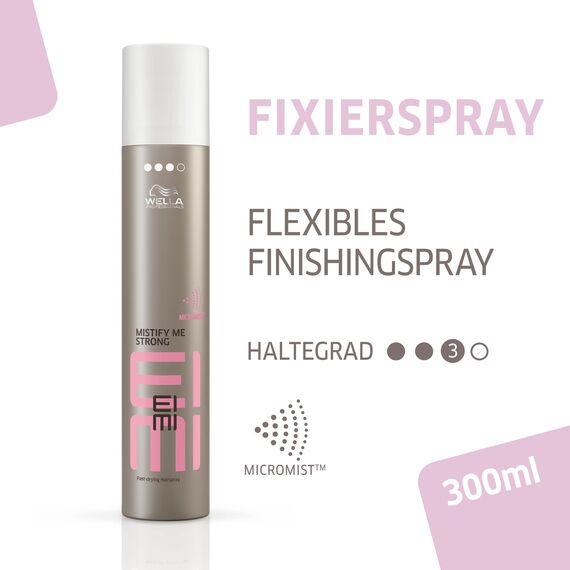 Wella EIMI Mistify Me Strong – schnelltrocknendes Haarspray – leichtes Fixing Spray für sofortigen Halt – Styling-Spray für 24 Stunden zuverlässigen Halt mit natürlicher Bewegung – 1 x 300 ml