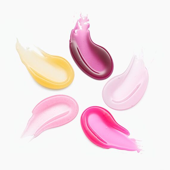 essence JUICY BOMB lip oil set 02 POUT OF PARADISE, Lippenöl-Set aus 5 Shades, tropischer Duft, glänzendes Finish, für gepflegte Lippen, 5×2,4ml