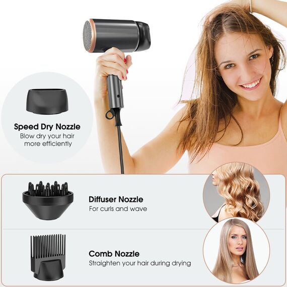 Haartrockner Ionen 2400W Rescien mit Reisebeutel & Halter, [2025 Neu] Föhn Fön Schnelltrocknen [leicht & kompakt], Profi Reisefön Heiß-/Kalttaste, 3 Heiz,3 Geschwindigkeiten/Haarföhn mit 3 Aufsätze
