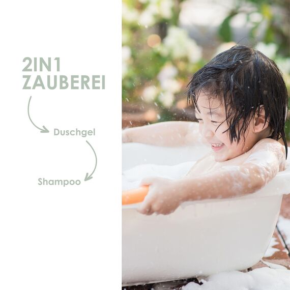 Jean & Len 2in1 Duschgel & Shampoo für Sensibelchen, besonders sanfte Reinigung für Kinderhaut & -haar, kein Brennen in den Augen, pH-hautideal, Duschgel Kinder, ohne Parabene, vegan, 200 ml