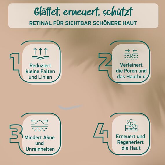 BIO Retinol Serum Hochdosiert • Die beste Retinolform (Retinal) + 7 Power Wirkstoffe = Hyaluron, Vitamin C, Niacinamid • Hochwirksames Retinal • Gegen Falten