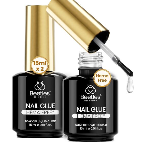 Beetles Gel Polish 5 In 1 Nail Glue Kit for Acrylic Nails, 2 Pcs 15ml Super Strong Brush in Nail Gel Glue for False Nails Tips and Gel Nail Polish Led Lamp Required Nail Art Gift