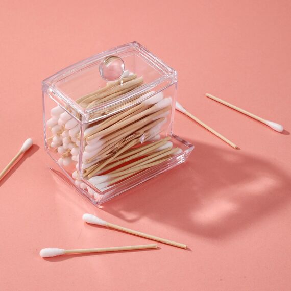 4 Stück Wattestäbchen Behälter,Cotton Buds Container Dispenser,Make-up-Organizer-Set,Wattepadspender zur Aufbewahrung im Schlafzimmer, Bad und Wohnzimmer (Transparente Abdeckung)