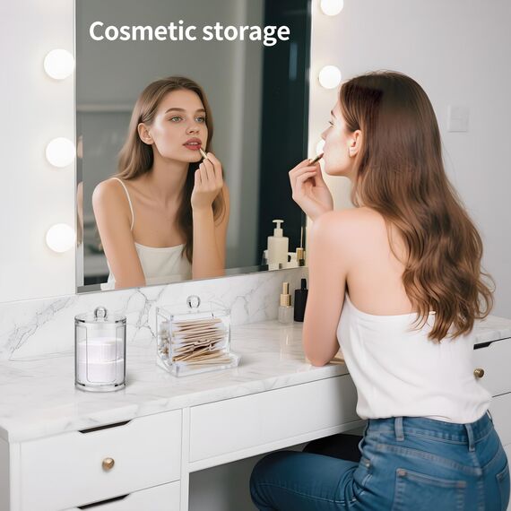 4 Stück Wattestäbchen Behälter,Cotton Buds Container Dispenser,Make-up-Organizer-Set,Wattepadspender zur Aufbewahrung im Schlafzimmer, Bad und Wohnzimmer (Transparente Abdeckung)
