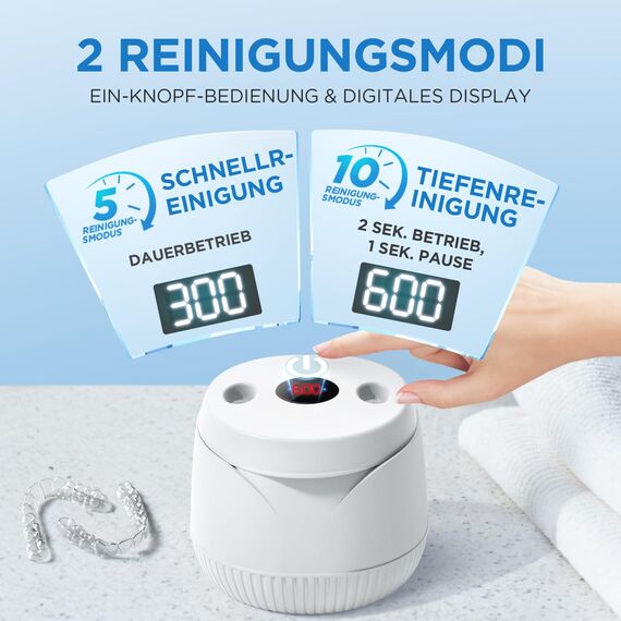 Ultraschallreinigungsgerät 45000Hz UV Ultraschallreiniger 200ML Dental Pod - Ultrasonic Cleaner für Zahnersatz, Retainer, Aligner Zahnschiene, Prothesen, Schmuck mit digitalem Timer