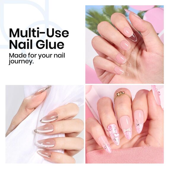 Beetles Gel Polish 5 In 1 Nail Glue Kit for Acrylic Nails, 2 Pcs 15ml Super Strong Brush in Nail Gel Glue for False Nails Tips and Gel Nail Polish Led Lamp Required Nail Art Gift