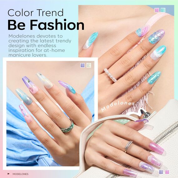 modelones Uv Nagellack Glitter, 6 Farben Meerjungfrau Rosa Baby Blau Lila Glitter, Soak Off Natur Gel Nail Polish Nageldesigns, Gellack für Anfänger Nail Art Maniküre Salon