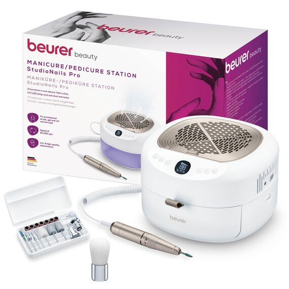 Beurer MP 200 StudioNails Pro Maniküre-/ Pediküre-Profistation 3-in-1, elektrischer Nagelfräser mit UV-/LED-Lampe & Staubabsauger, geeignet für Gel - und Acrylnägel, 26 000 U/min, 9 Aufsätze