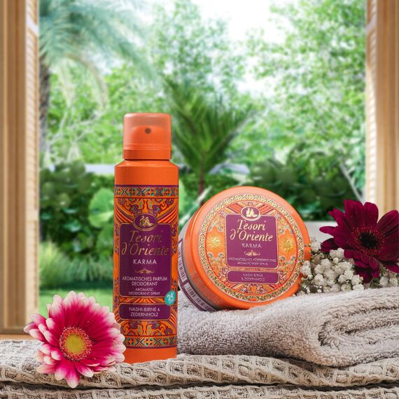Tesori d'Oriente | Aromatisches Parfum Deodorant "Karma" | mit Nashi-Birne & Zedernholz | 24h Schutz | Wellness-Ritual für Körper & Sinne | 150ml