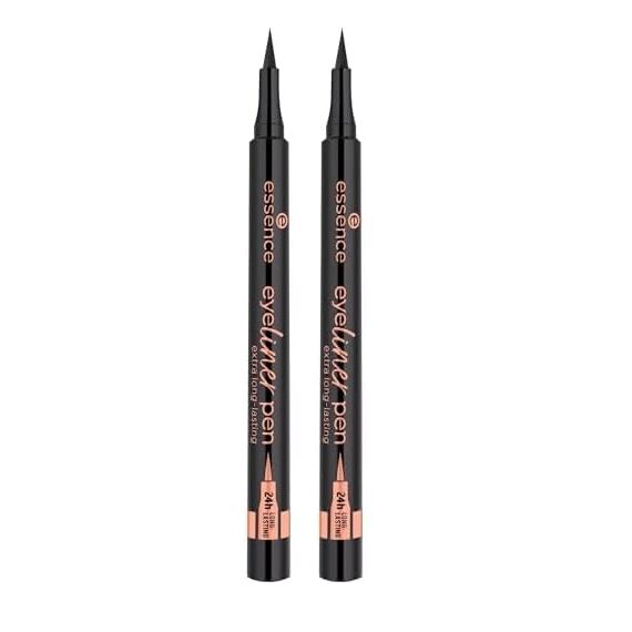 essence eyeliner pen extra long-lasting, Nr. 010, Schwarz, langanhaltend, definierend, farbintensiv, vegan, wasserfest, ohne Mikroplastikpartikel, ohne Parfüm, 2er Pack (1.1ml)